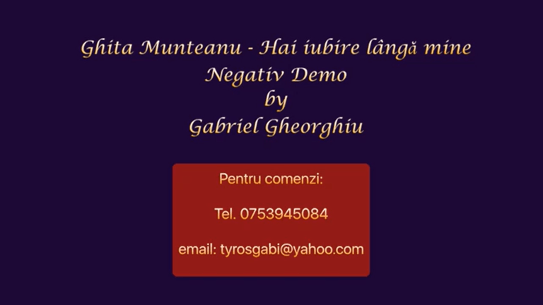 Hai iubire langa mine – Ghita Munteanu – Negativ Karaoke Demo by Gabriel Gheorghiu